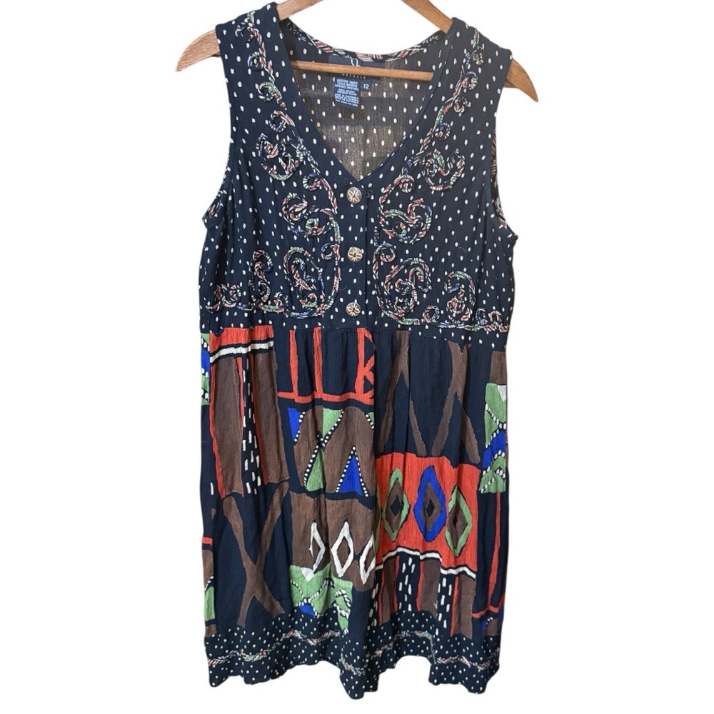 Vintage Abstract Patchwork & Polkadot Dress